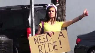 Amateur hitchhiking teen fucked on the car