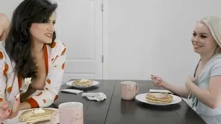 Stepdaughter having her first threesome