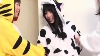 Subtitled Japanese group cosplay wardrobe malfunction