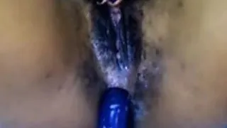 Sexy ebony babe with a toy in her ass and pussy dp