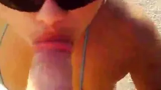 Hardcore bitch blows on cock in public