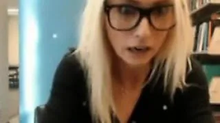 Sexy hot blonde gets caught masturbating in public library