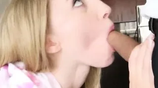 Creampie loving teen gives bj