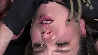 Hairy pussy babe caned in bondage