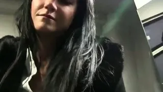 Dark haired amateur fucked in train in public