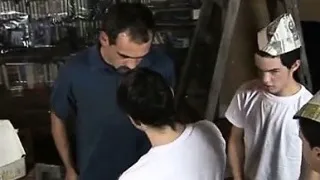 Cute boys and a daddy make a heated painting orgy