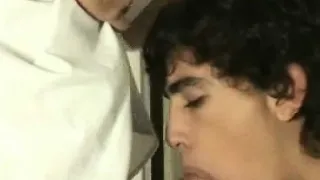 Sweet curly boy attacked by horny gay prison guard