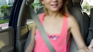 Hitchhiking blonde sucks in public