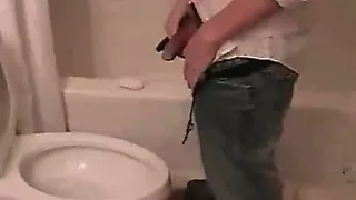 Super hot blonde twink is horny in his bathroom. He jerks