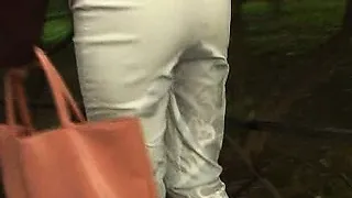 Cutie piss-wetting her white breeches