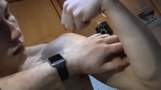 Flexin muscle and massaging a twink boy Randall White