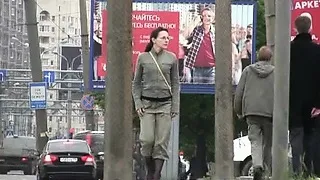 Downtown pant-wetting from gal in glasses