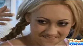 Naughty petite babysitter Gwen Diamond flirts and kisses