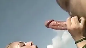 Nude Beach - blonde teen with nice boobs fucking and sucking big cock