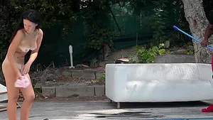 Gina Ferocious fucks and sucks the pool boys big black cock