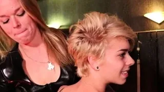 Close up with blonde hottie blowing a large dick