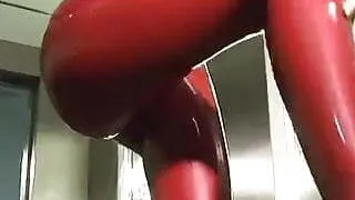 Red Latex Catsuit in Elevato
