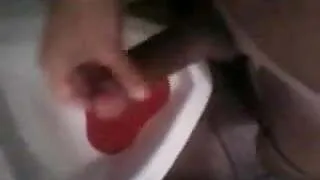 Lowered my thong and cummed right on the restroom.