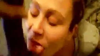 A girl suck balls and cum covered face