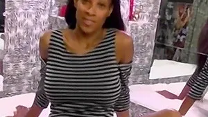 Skinny black amateur with big tits loves herself some white cock.