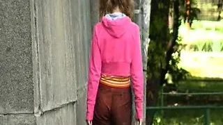 Nasty public wetting the crimson pants