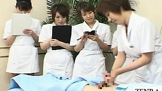 Subtitled CFNM Japanese handjob spa group demonstration
