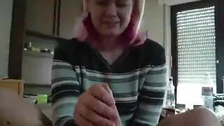 young Blonde German Girl handjob