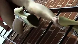 Blond flashing her pussy