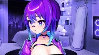 Brunette cums to hentai