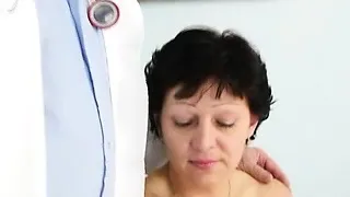 Unshaven housewife Eva visits gyno doc fuck hole inspection