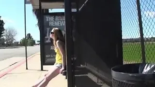 Surprise cumshot at bus stop