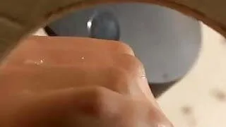 Blonde wears a sperm protection mask