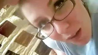 Nerdy Amateur Girl Sucking her BF