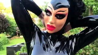 Outdoor solo masturbation scene with curly blonde