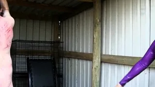 Pink labia close up of naive brunette playing with her name