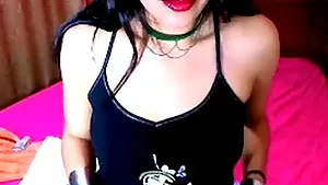 Goth slut cam girl teases and masturbates on livecam