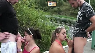 Daring PUBLIC sex orgy gang bang BIG tits PART 4