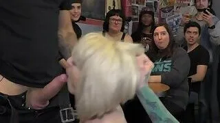 Petite blonde pussy fisted in public