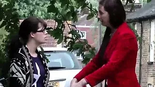 Naughty mature brit spanks lesbian babe