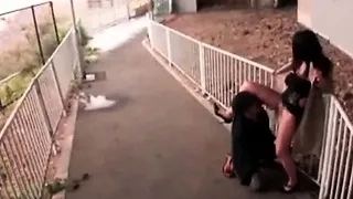 Nasty jap babe takes a piss outdoor and gets pussy licked