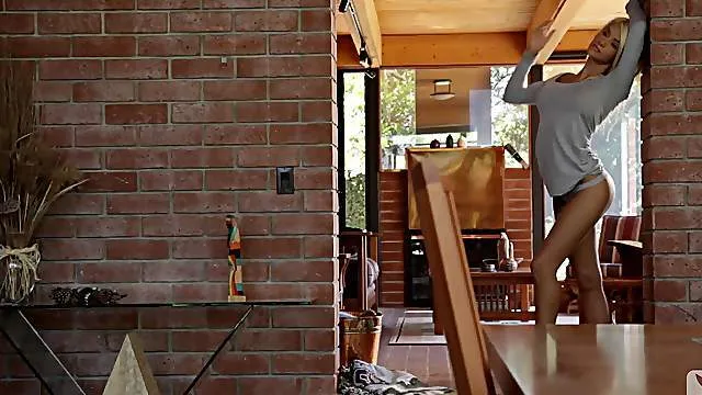 Gorgeous tattooed blonde solo striptease