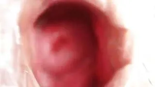 Brunette nurse babe gaping pussy and masturbation