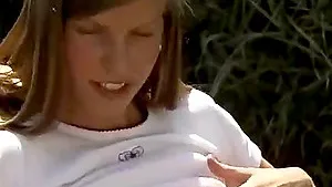 Sexy teen babe strips off her underwear then masturbates