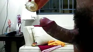 Hairy thick cock flashlight cum