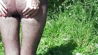 Blonde in fishnet pantyhose fucked