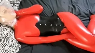 Latex slut solo anal masturbation