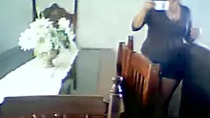 Horny mature flashing boobies and big ass on camera.