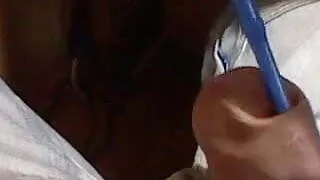 Jacking off with mother in law's toothbrush until cumshot