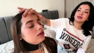 Two brunette lesbian teen girls playing