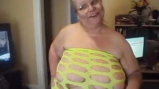 cleaning in green dress 